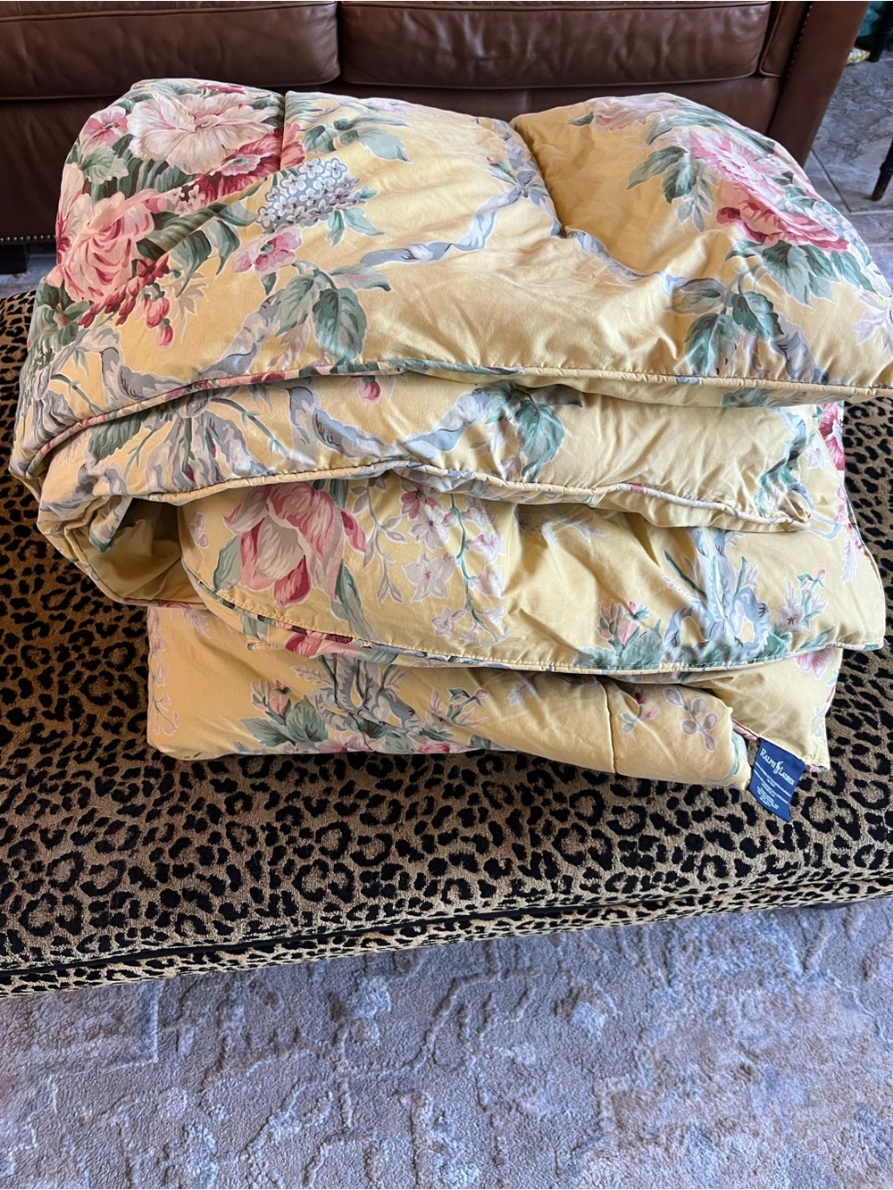 RARE Ralph Lauren EVELYN Full Queen COMFORTER CHINTZ Yellow FLORAL Blue BOW